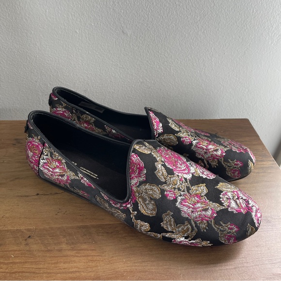 TOMS Women's Black and Pink Floral Loafers - Picture 7 of 8